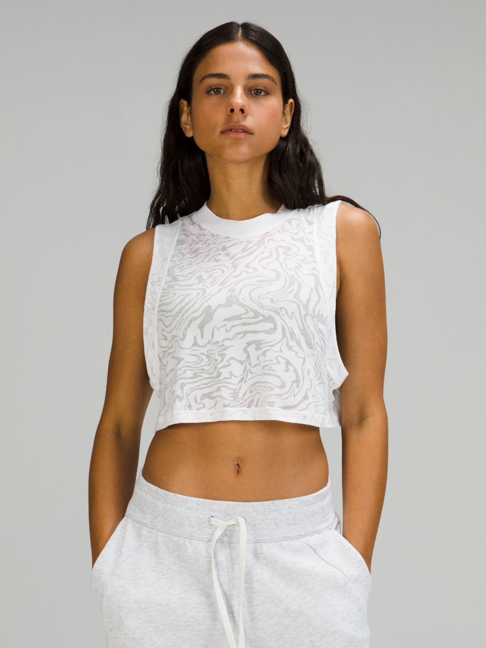 lululemon athletica White Swirl-Pattern Cropped Tank AZ1356